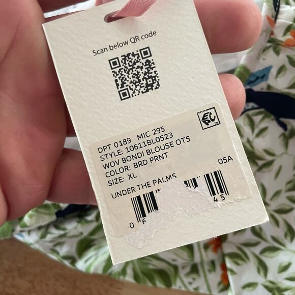 Alex Marie Top Bondi Linen Blend Short Sleeve Crew Neck Sz XL Bird Tropical - Picture 4 of 8